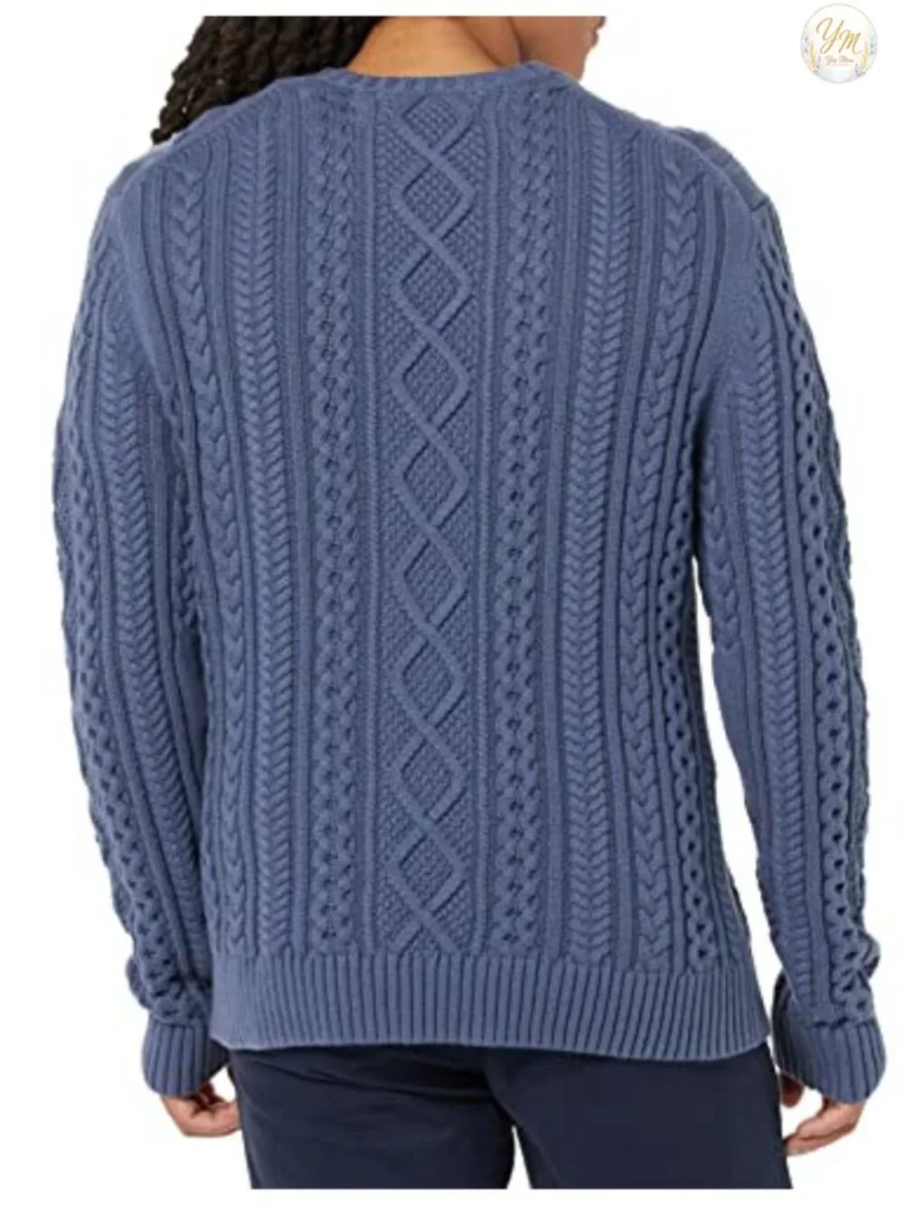 Men's Long-Sleeve 100% Cotton Fisherman Cable Crewneck Sweater